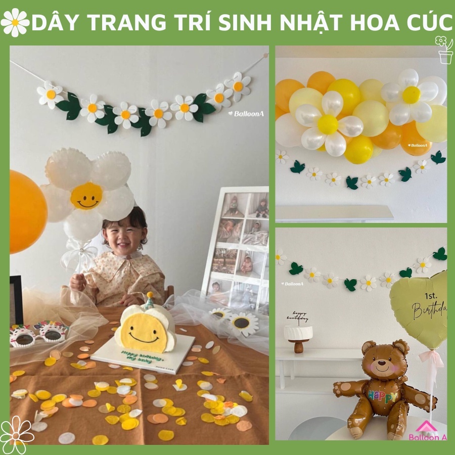Dây hoa cúc trắng trang trí sinh nhật nghộ nghĩnh đáng yêu phong cách Hàn Quốc