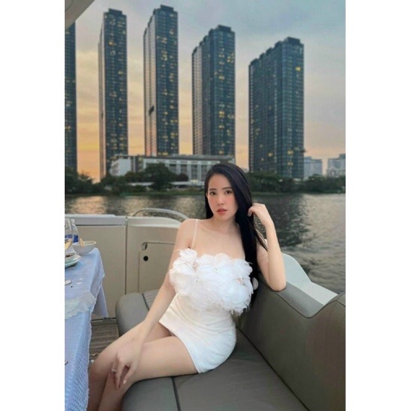 Set áo crt váy lông vũ