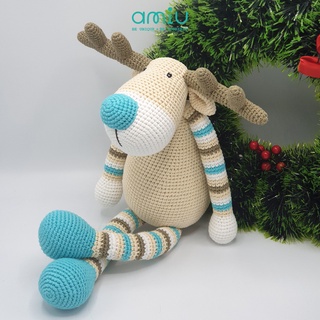 Gấu bông móc len amigurumi cao cấp Tuần lộc bự mũi xanh dương Amiu Việt Nam - SP000482