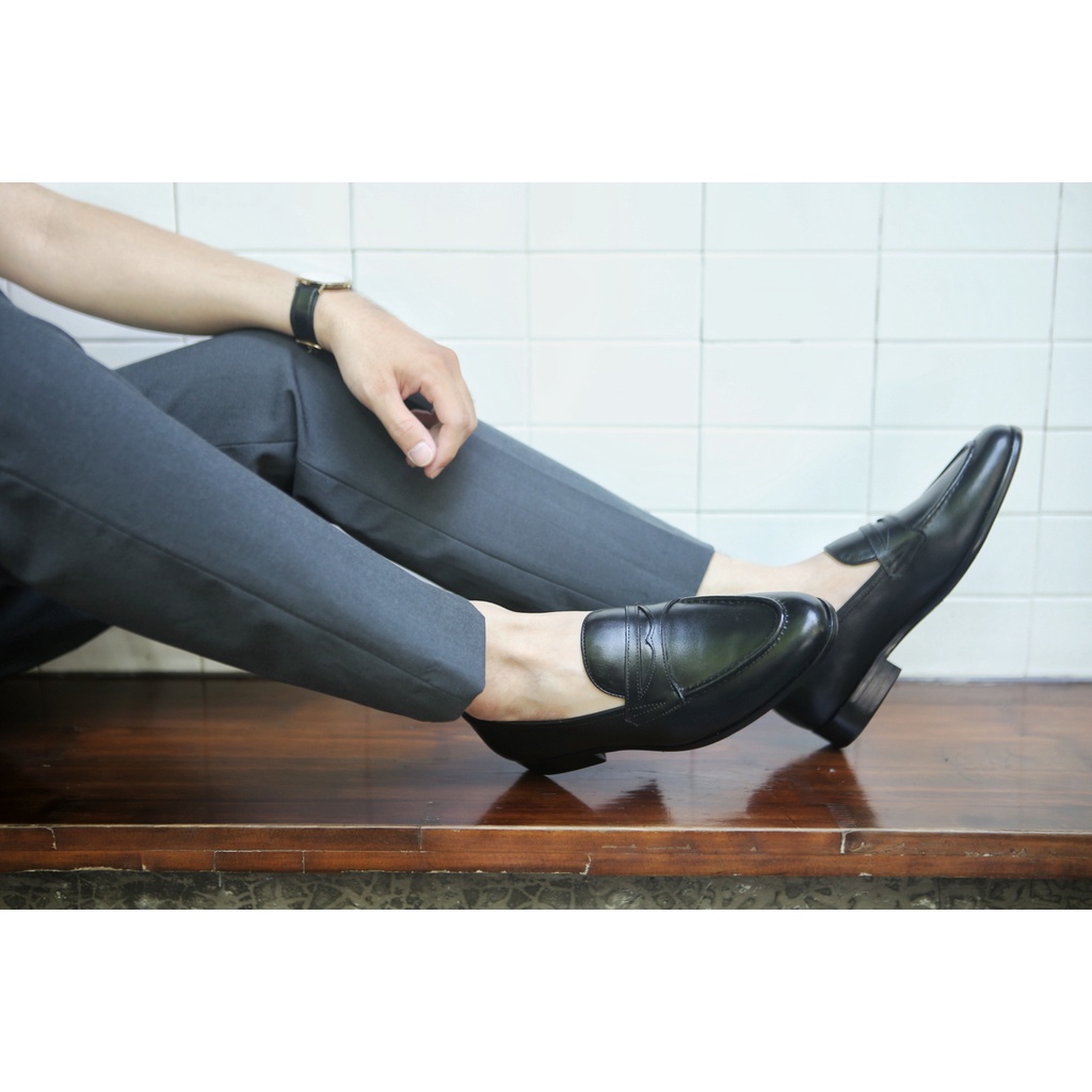 Giày Lười Loafer nam Đai Cánh Dơi da bò nguyên tấm Toroshoes Mã M675 Màu Đen