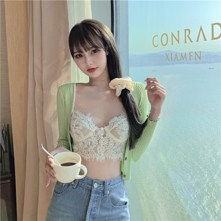 Áo croptop ren gợi cảm phối cardigan xanh siêu xinh