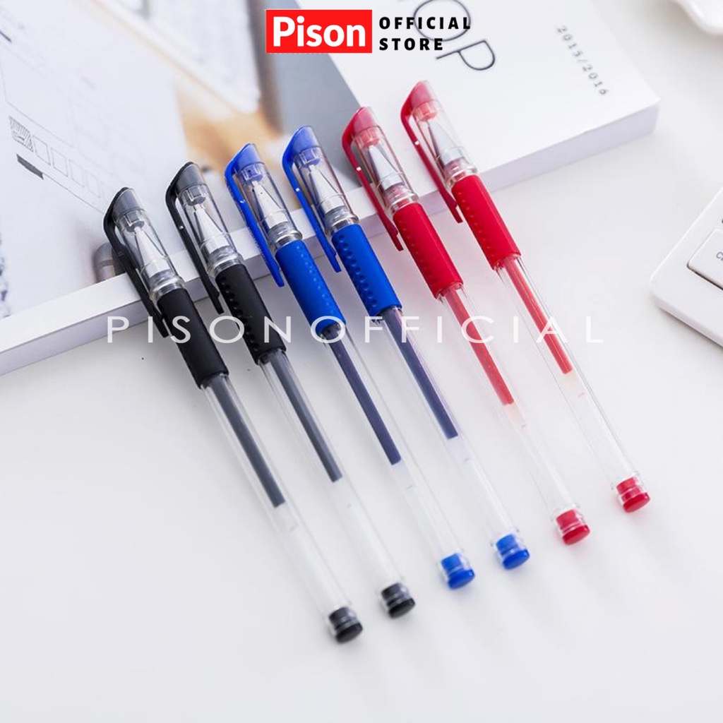 Set 10 bút bi nước mực gel Pison đen đỏ xanh ngòi kim 0.38mm - PVN1688 - 1 bộ