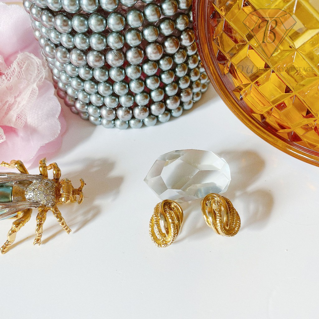 HOA TAI VÀNG SECONDHAND NHẬT BẢN BOU JEWELRY VINTAGE MÃ BT013