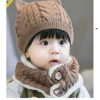 Mũ Len Kèm Khăn Quàng Cổ Co Bé Hình Tai Mèo