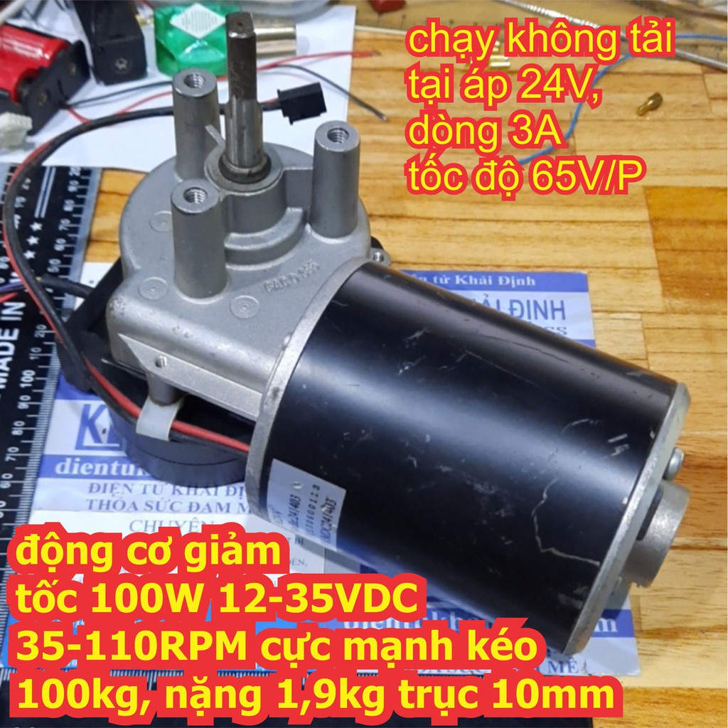 động cơ giảm tốc 12-35VDC 35-110RPM 100W cực mạnh kéo 100kg, nặng 1,9kg trục 10mm kde6847
