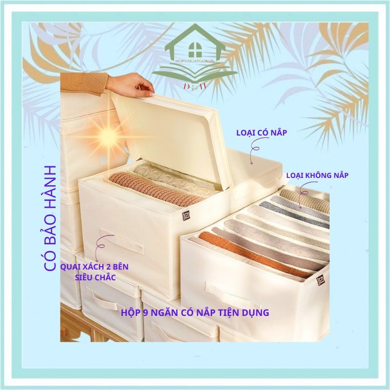 Hộp vải chia 9 ngăn đựng quần jean áo sơ mi thun cộc tay mùa hè đa năng khay túi vải cao cấp sắp xếp gọn gàng tủ đồ