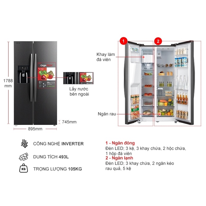 Tủ lạnh Toshiba Inverter 493 Lít GR-RS637WE-PMV - Hàng chính hãng