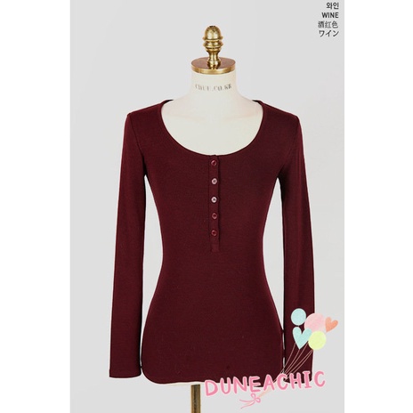 DUNEA Áo Thun Tay Dài Cổ Tròn Phối Hàng Nút Kiểu Dáng Quyến Rũ