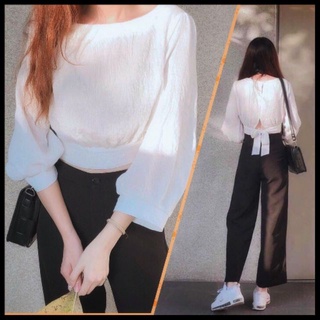 Áo crop cột nơ lưng tay lỡ