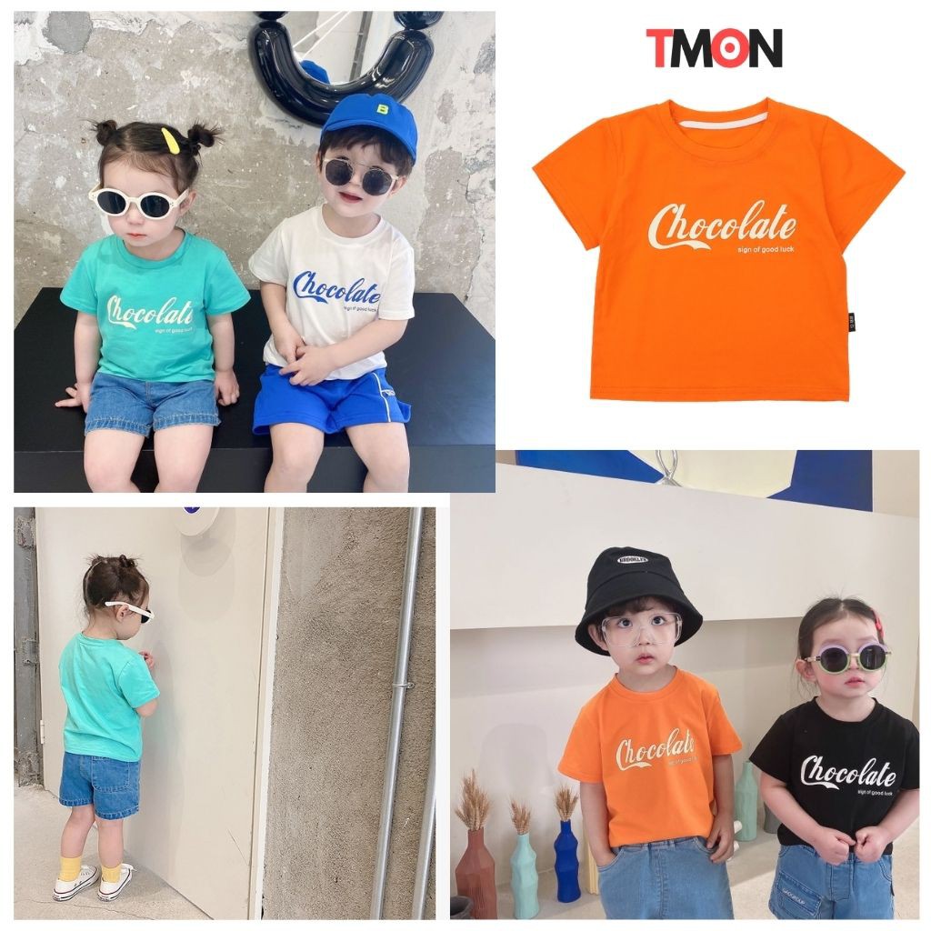 Áo thun bé trai cộc tay phong cách Hàn Quốc, Áo thun bé gái chất cotton đẹp từ 8 đến 22 Kg Tmon Kids TM06