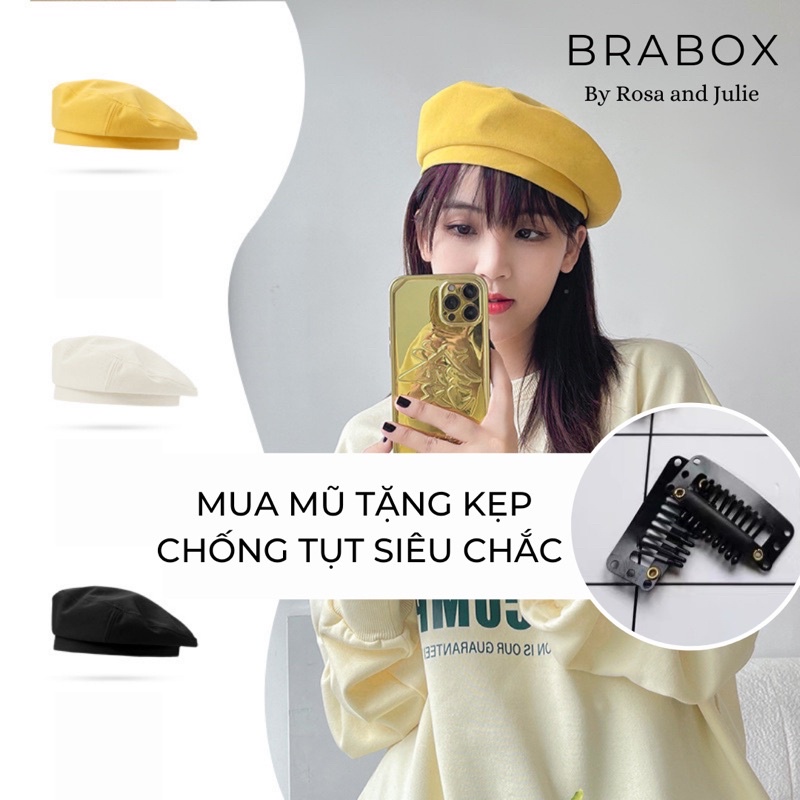 Mũ nồi cotton nhiều màu , beret có dây điều chỉnh BRABOX