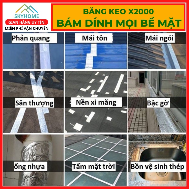 Băng keo chống thấm dột nước siêu dính x2000 Nhật Bản cao su non dán tường mái tôn ống nước thùng xe bạt xe tải SKYHOME