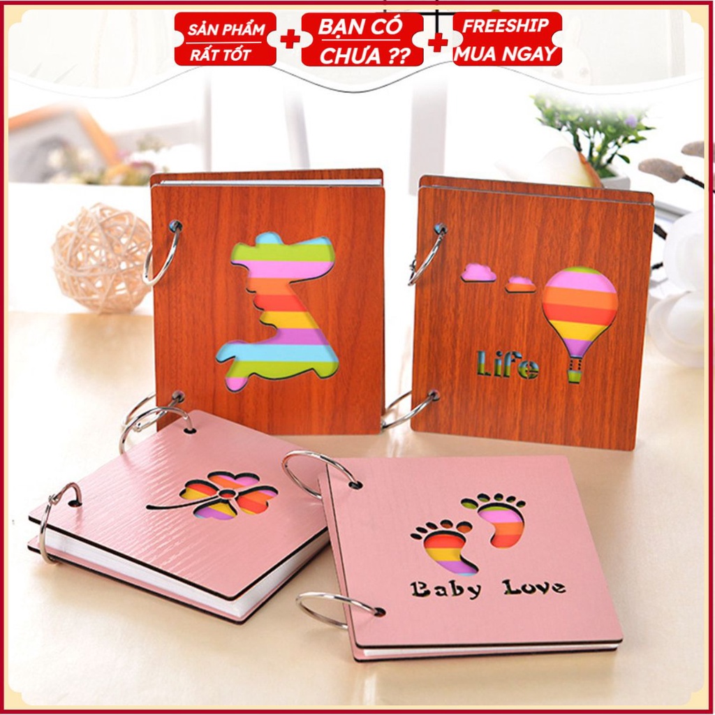 Album Mini Bìa Gỗ - Size 3 Inch - Tặng Kèm 2 Khoen - Hình Cá Tính