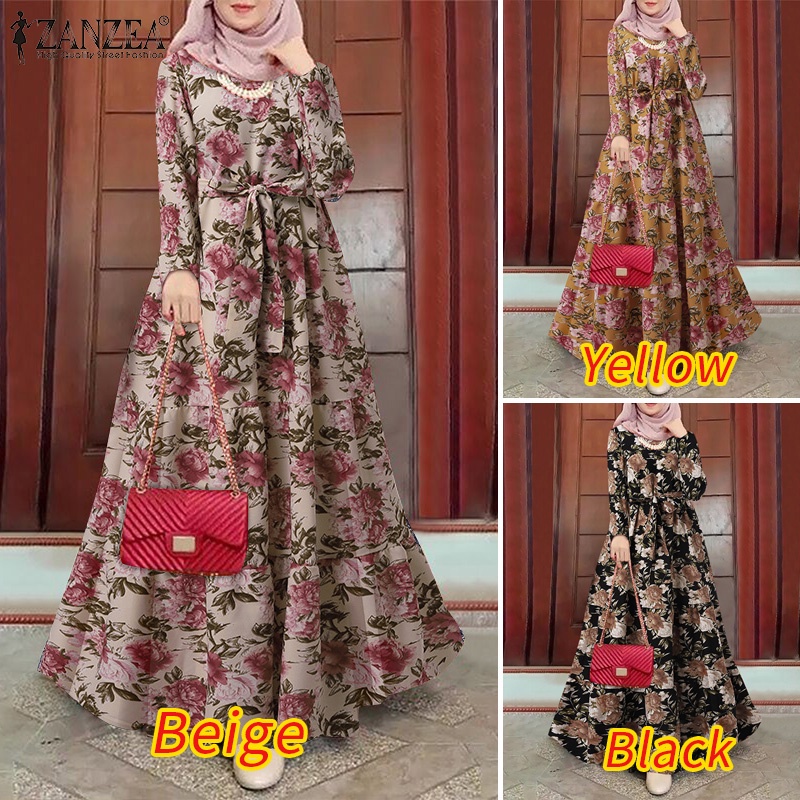 Zanzea Đầm Dài Cổ Tròn In Họa Tiết Phong Cách Bohemian Thời Trang Cho Nữ