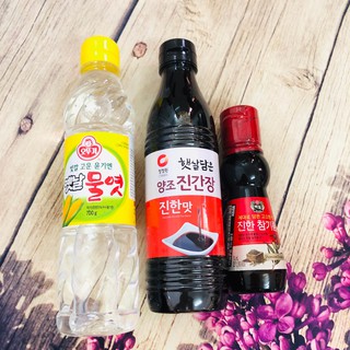 NGUYÊN LIỆU LÀM TRỨNG NGÂM TƯƠNG HÀN QUỐC (siro bắp 700ml + nước tương 500ml + dầu mè Cj 110ml)