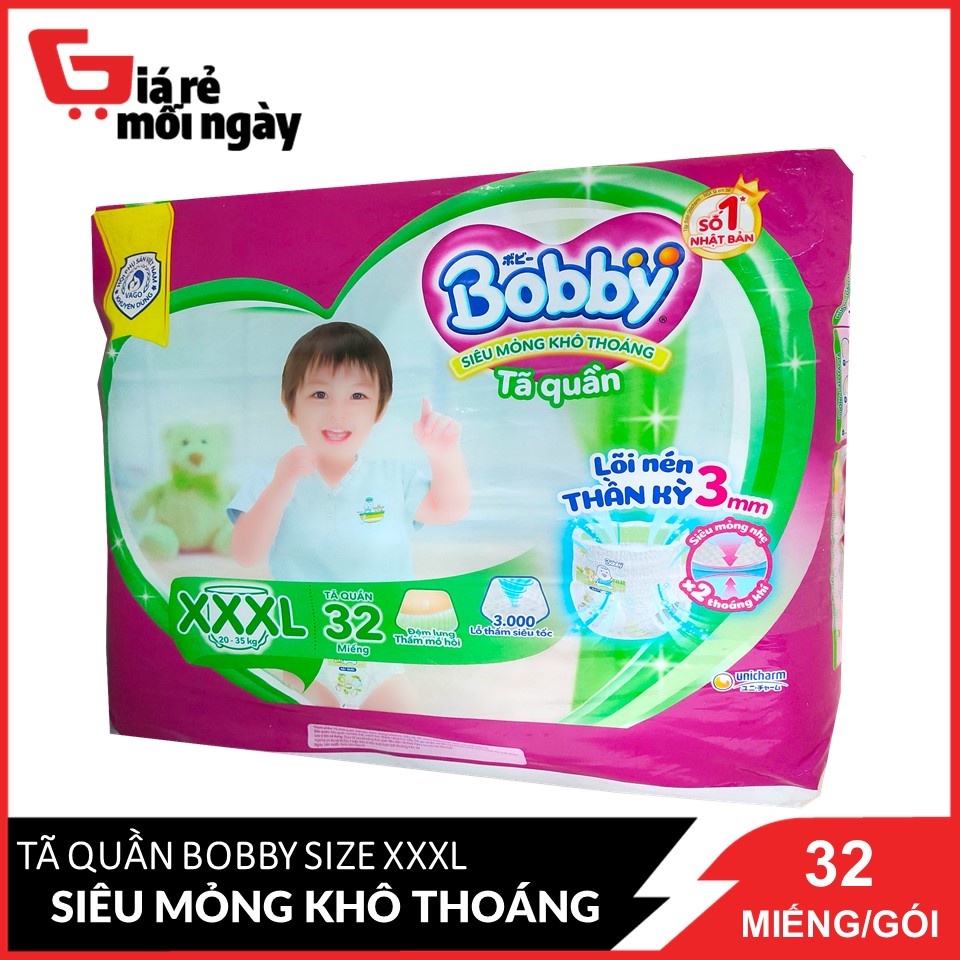 Tã Quần Bobby Siêu Mỏng Khô Thoáng XXXL 32 Miếng