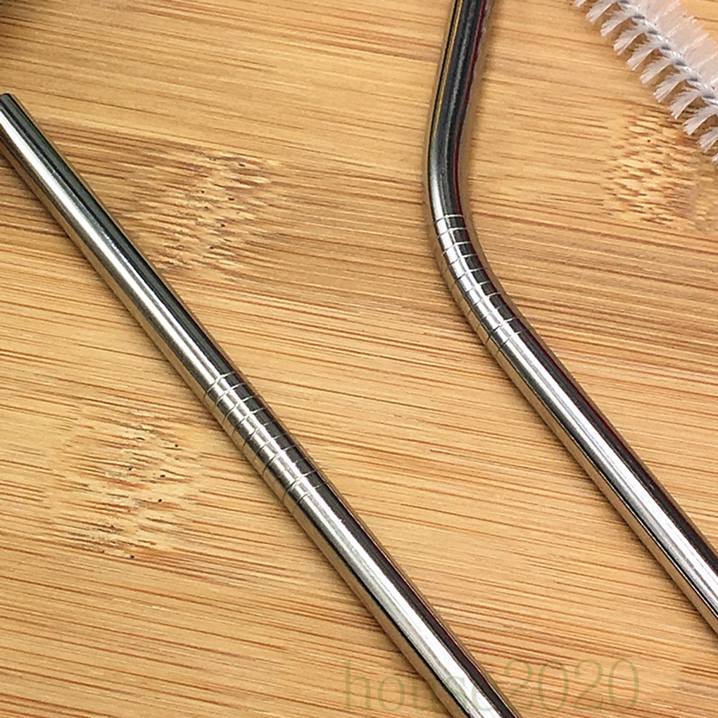 Bộ ống hút thẳng/ cong có cọ rửa bằng thép không gỉ mềm 21.5cm 2020