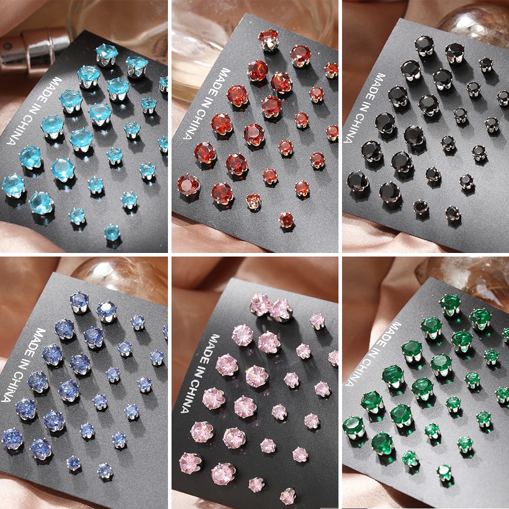 Set 24 Bông Tai Thời Trang Nữ Tính Đính Đá Nhiều Màu Tuỳ Chọn