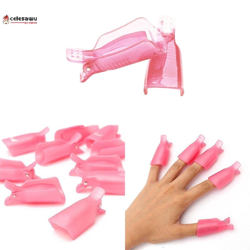 [Hàng mới về] Set 10 kẹp ngâm tẩy móng tay bằng nhựa tiện dụng