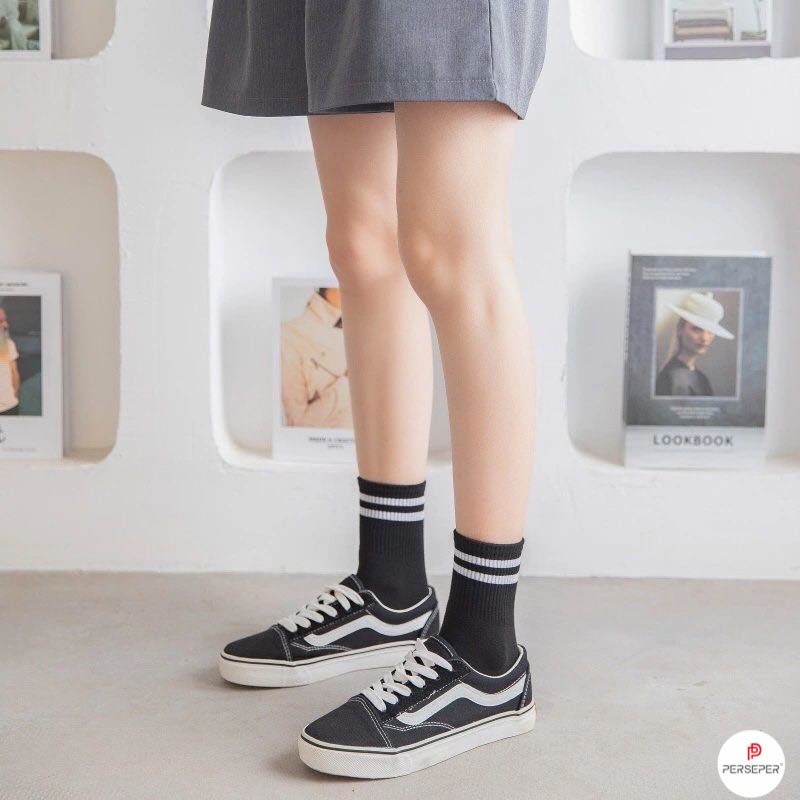 Tất cổ cao nữ nam phong cách thể thao dễ phối đồ, set 5 đôi vớ chất liệu vải Hàn thoáng mát