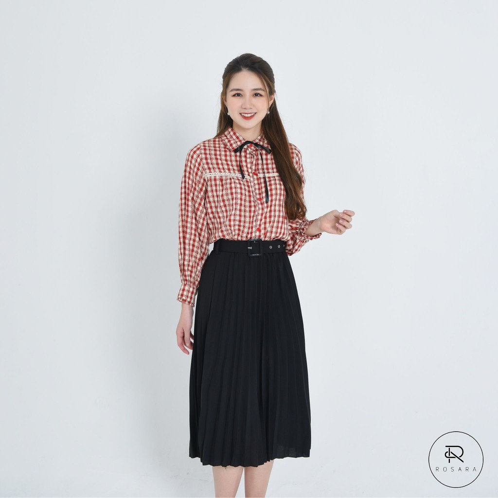 Chân váy thời trang nữ xếp ly cạp chun có đai ROSARA SP106 | BigBuy360 - bigbuy360.vn