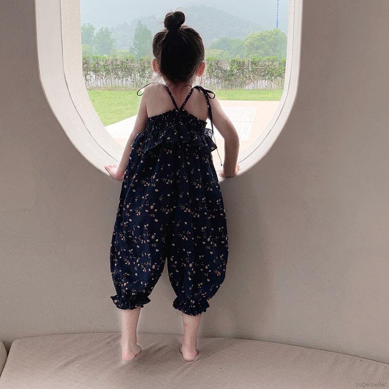 Áo liền quần thắt dây in hoa xinh xắn thời trang mùa hè cho bé gái
