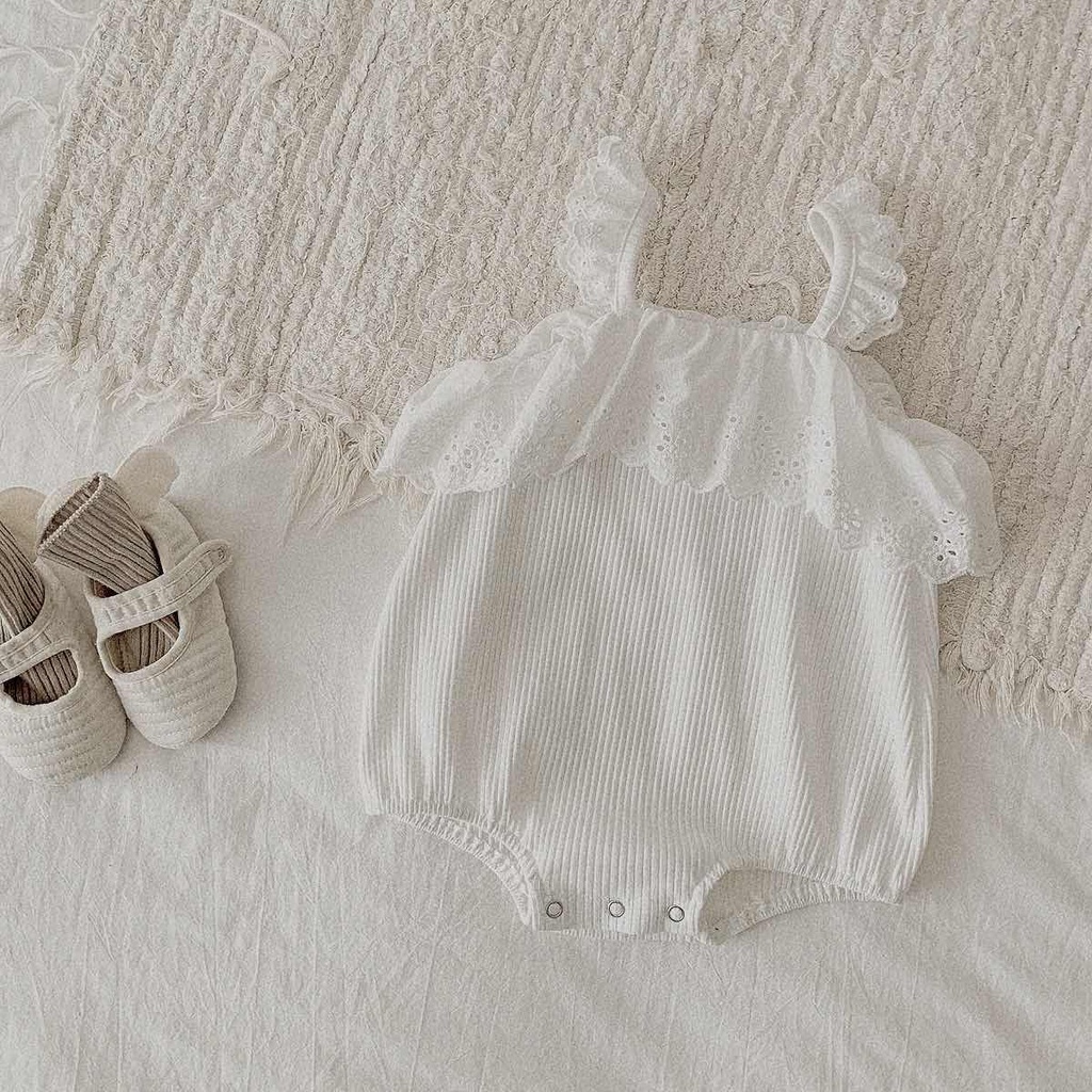Áo Liền Quần Hai Dây Bằng Cotton Màu Trắng Dành Cho Bé Gái 0-24 Tháng Tuổi