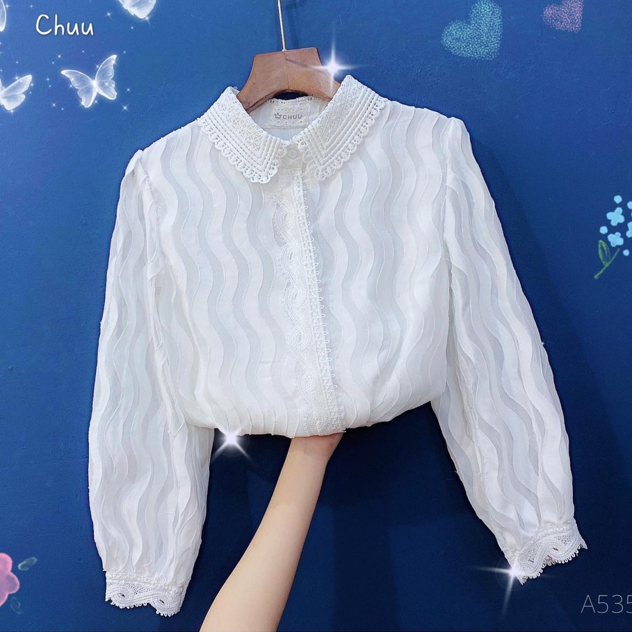 [ Mã WASTRUN4 giảm 10% tối đa 30K đơn 99K] Áo Sơ Mi Ren Dài Tay Sóng Chìm CHUU A5355 | BigBuy360 - bigbuy360.vn