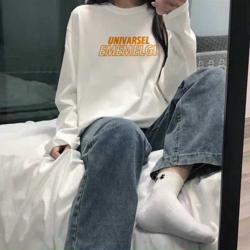 Áo nỉ nam nữ tay dài cổ tròn - thu đông phối đen trăng in chữ form dáng chuẩn chất nỉ dầy min | BigBuy360 - bigbuy360.vn