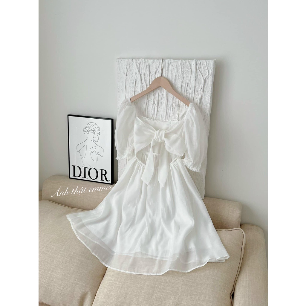Váy babydoll trắng tơ tay phồng 2 lớp cao cấp dáng xoè emmei - v187