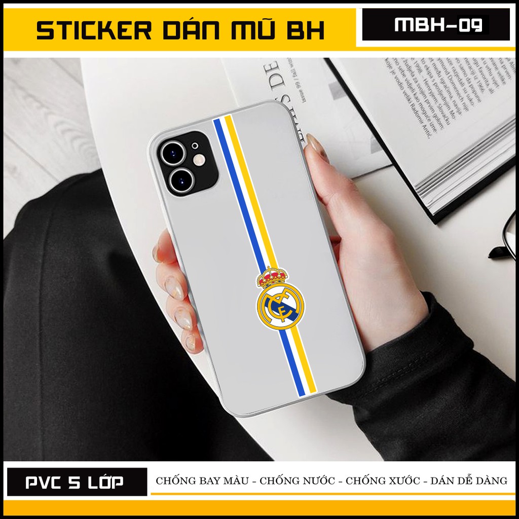 Sticker Dán Mũ Bảo Hiểm Chống Nước Tặng Hình Dán Điện Thoại - Decal Dán Nón Logo Real Madrid MBH - 09