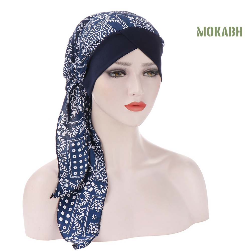 Mũ Turban Chiffon Đuôi Dài In Hoa Thời Trang Cho Nữ