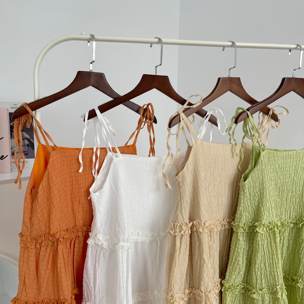 ĐẦM HAI DÂY CỘT VẢI XỐP HAI LỚP DÀY DẶN XIN XẮN - MINA DRESS
