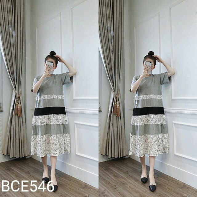 Đầm bầu thời trang công sở MKA2103, váy bầu maxi dáng suông rộng chất cotton 50-75kg