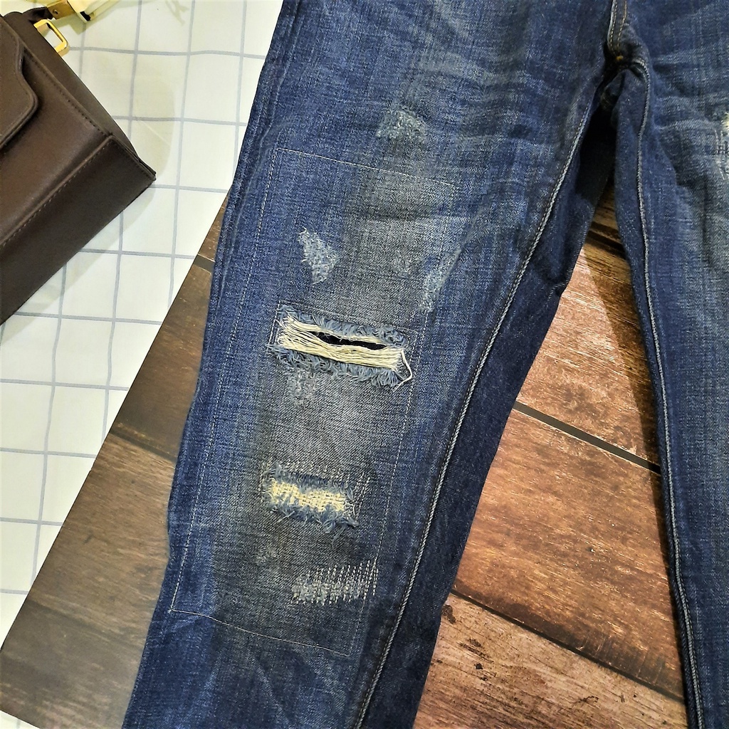 Quần jean rách UNIQLO màu xanh  - Thanh lý cá nhân quần bò rách hiệu - Pass quần jean cá tính- Xanh2-QB