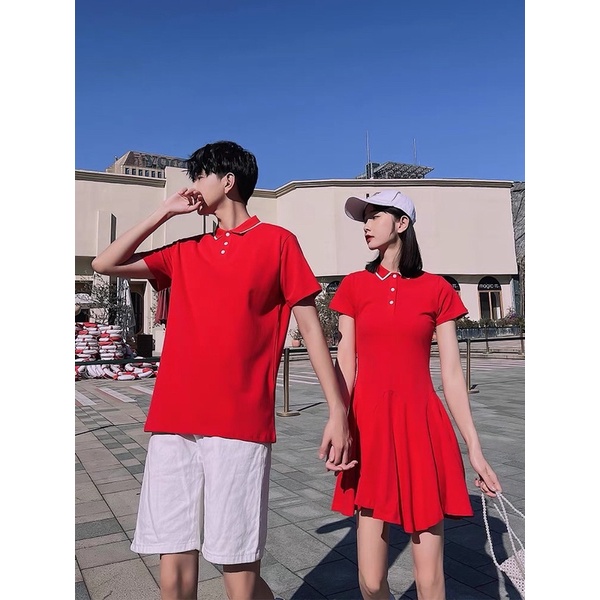 Áo váy thun đôi polo đỏ xinh xắn Forever Couple Store (có ảnh thật)