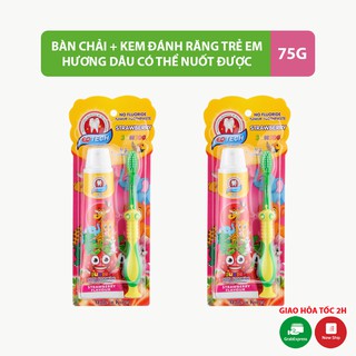 Kem đánh răng trẻ em và bàn chải EQ TECH JUNIOR STRAWBERRY Hàn Quốc cao cấp 75g