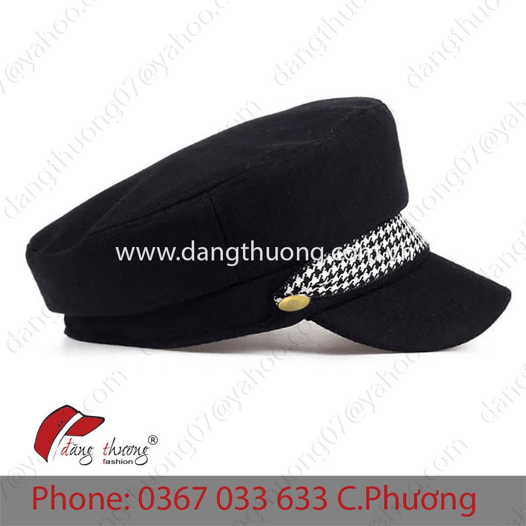 Mũ nón nồi nỉ dạ baker boy newsboy thủy thủ hải quân thời trang dây trắng đen