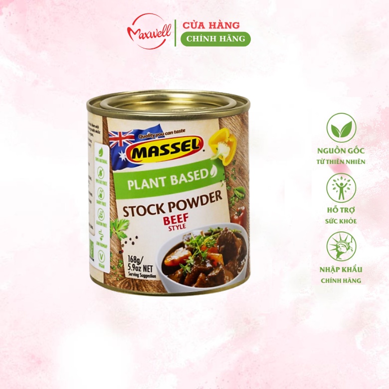 Hạt nêm vị bò Massel Premium Stock Powder Beef Style không bột ngọt an toàn cho gia đình 168g Maxwell
