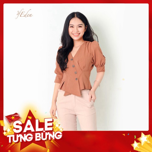 Áo kiểu nữ công sở thời trang thiết kế Eden dáng ngắn xếp li tay rút - ASM050 - Hàng nhập khẩu