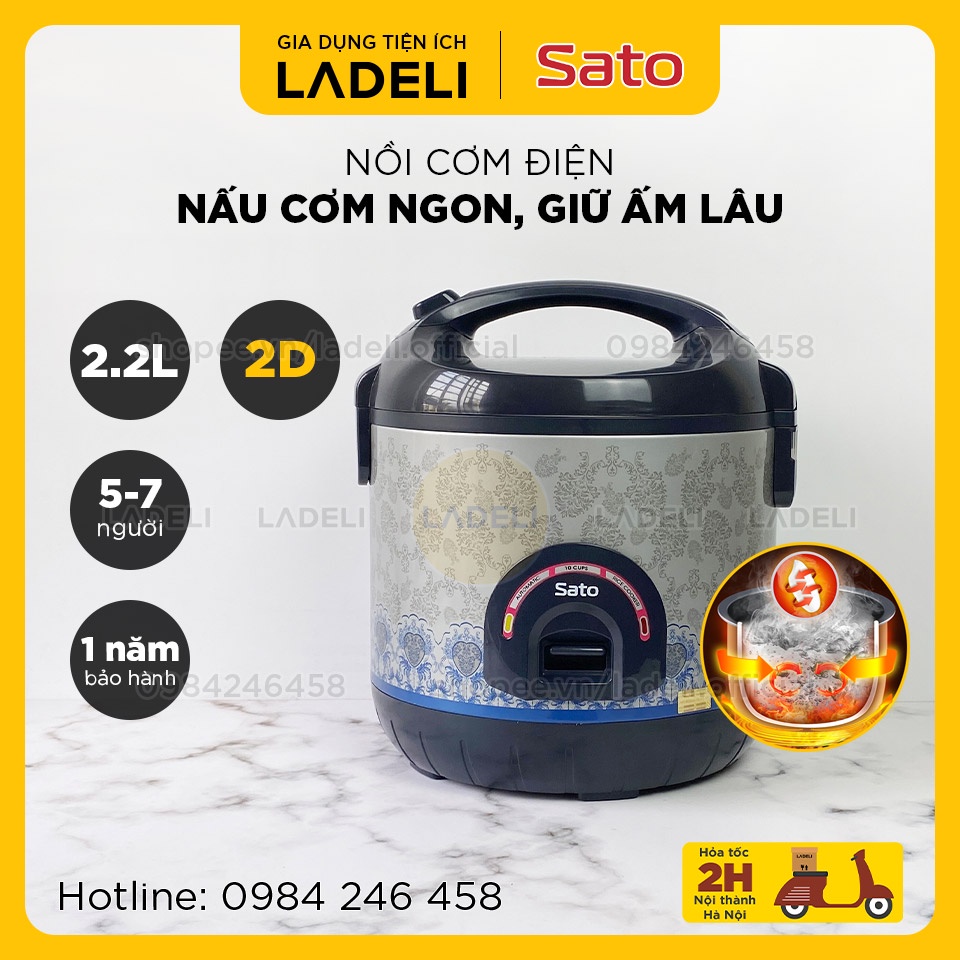 [Mã ELHADEV giảm 4% đơn 300K] Nồi cơm điện 2.2L SATO 22F012 vỏ tôn mạ kẽm, ủ ấm đa chiều