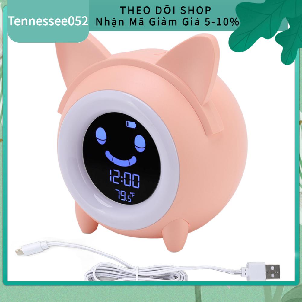 Tennessee052 Đồng hồ báo thức mini mèo hoạt hình Chức năng lại sáng tạo Biểu hiện vui nhộn cho trẻ em có đèn ngủ