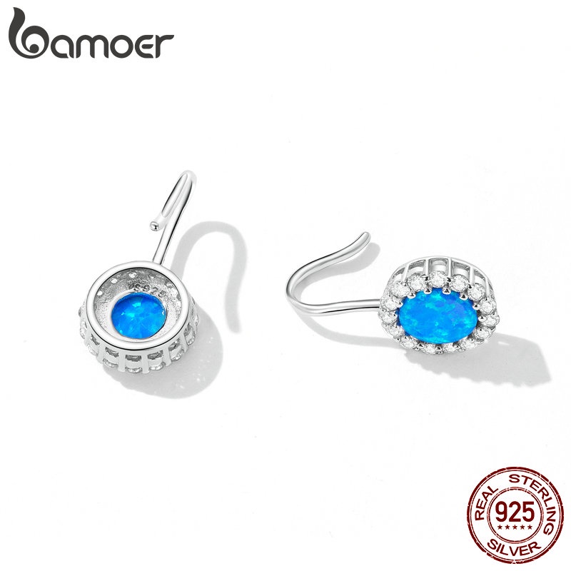 Bông tai BAMOER từ bạc 925 đính ngọc mắt mèo sang trọng thời trang