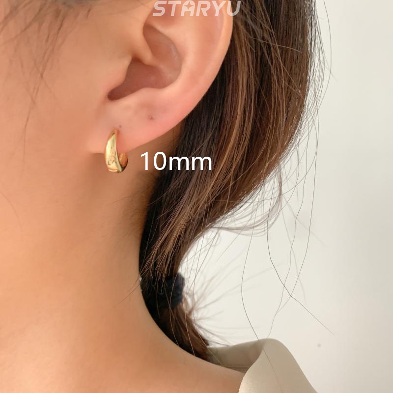 1 Đôi Bông Tai Tròn Mạ Vàng / Bạc S925 Nhiều Kích Cỡ Thời Trang Cho Nam Và Nữ
