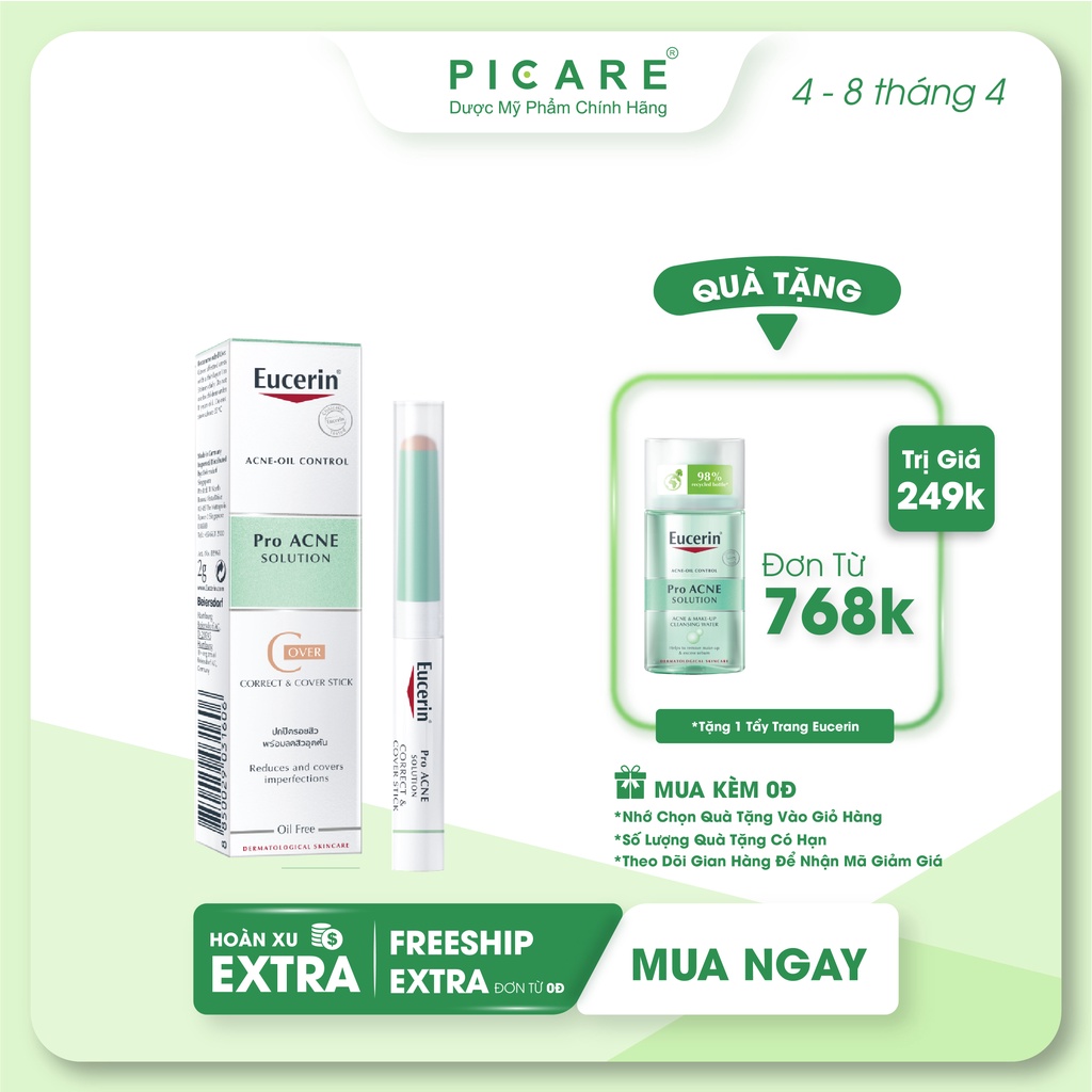 Bút che khuyết điểm giảm mụn Eucerin ProAcne Correct &amp; Cover Stick 2g - 88965