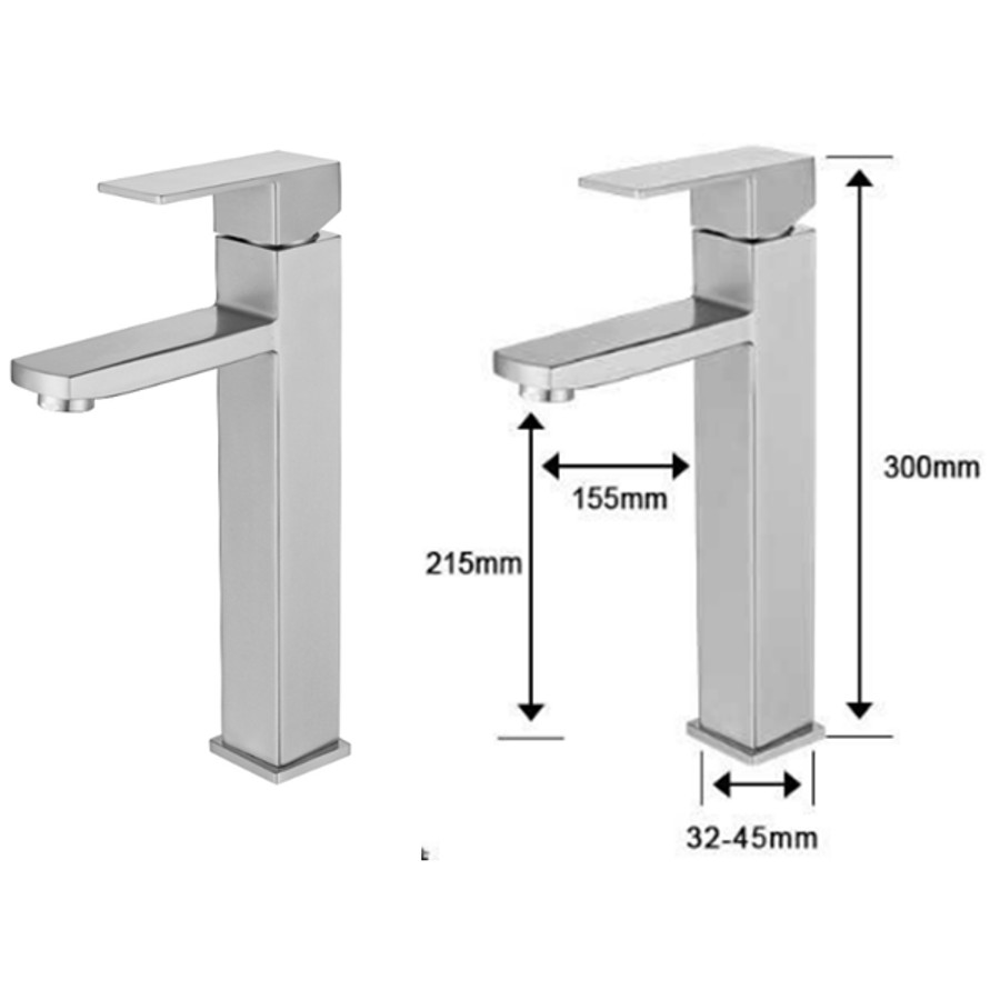 Vòi Lavabo nóng lạnh cao cấp vuông dài màu bạc trắng - Inox 304 - Dùng cho Lavabo đặt bàn | BigBuy360 - bigbuy360.vn