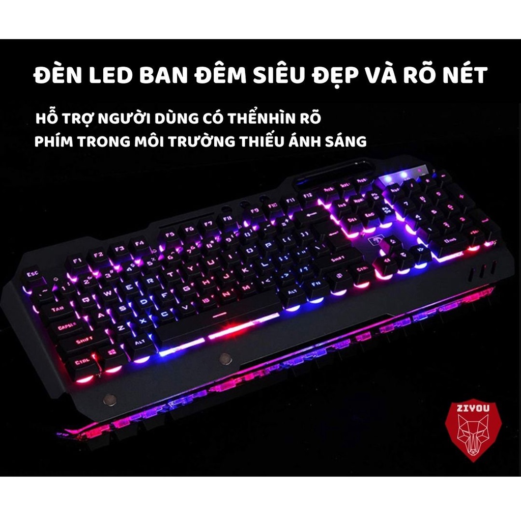 Combo Bàn Phím Giả Cơ Và Chuột Gaming LED ZIYOU K618 Và V5 Phím Bấm Êm Dùng Văn Phòng, Chơi Game Trên Máy Tính, Laptop