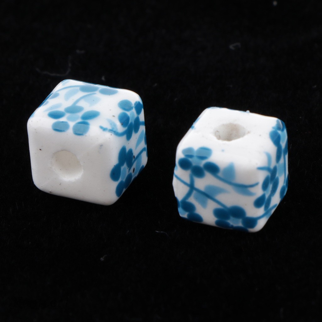 1 [Fenteer1] Set 20 Hạt Xỏ Lỗ Tròn Bằng Sứ Họa Tiết Hoa Tự Làm Trang Sức