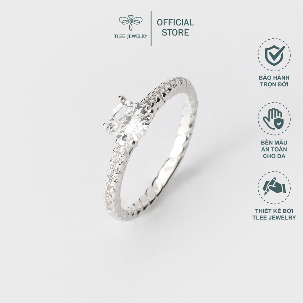 Nhẫn bạc nữ TLEE bốn chấu viền dày nạm đá cao cấp TleeJewelry A0196