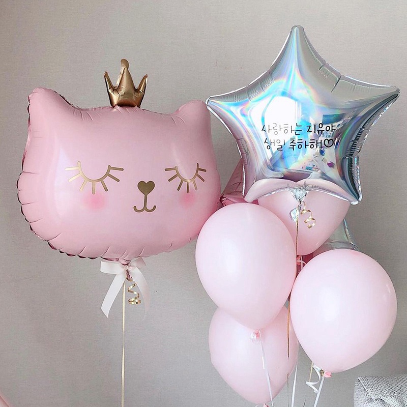 Bong Bóng Hình Mèo Đội Vương Miện Hoạt Hình Trang Trí Tiệc Sinh Nhật